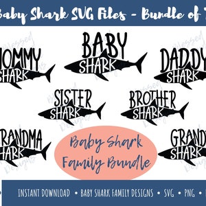 Baby Shark Family Bundle SVG Files - Set van 7 | Baby Haai, Mama Haai, Papa Haai