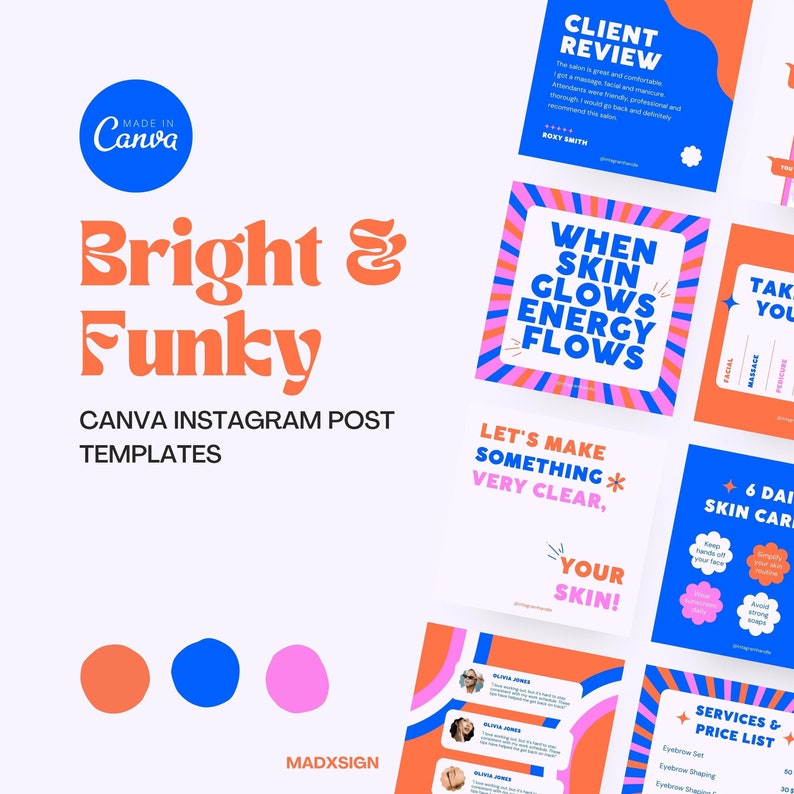 Canva Instagram Post Templates Bright Instagram Posts Pink Etsy