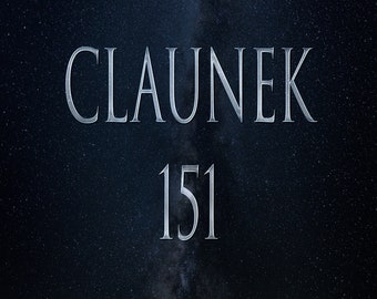 May include: A silver-colored text graphic against a dark blue background with white stars. The text reads "CLAUNEK 151".