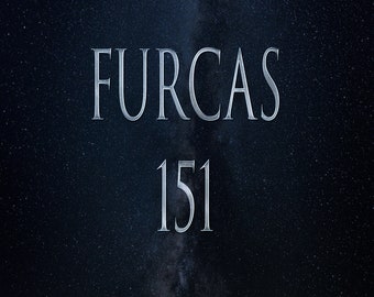 May include: A silver-colored text graphic against a dark blue background with a white milky way galaxy in the background. The text reads "FURCAS 151".