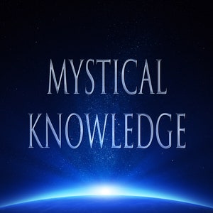 May include: A dark blue night sky with a bright, white star in the centre. The words "MYSTICAL KNOWLEDGE" are written in a silver font against the starry background.