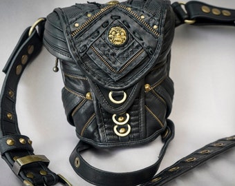 Sac Banane Unisexe Steampunk Gothique – Ceinture Utilitaire En Toile Noire, Style Rock