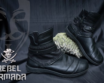 The Shadow Step Boots — Black Leather Side Zip Ankle Footwear, Unisex Cyberpunk Shoes