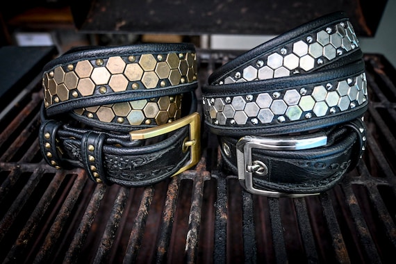 BLACK LEATHER BELT | Artisan Belt | Unisex Belt | Studded