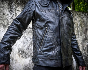 【NACHE】24fw SEAM LINE LEATHER HOODIE JACKET Lilima - Cropped Okobor™ Alt-Leather Puffer Jacket - Black