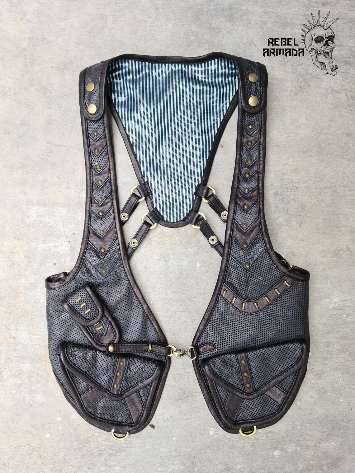 Women's Leather Holster Pocket Vest Black Leather Etsy