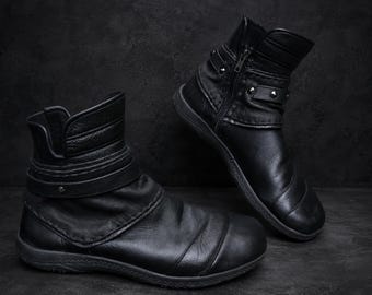 The Shadow Step Boots — Svarta läderskor med dragkedja på sidan, unisex cyberpunkskor