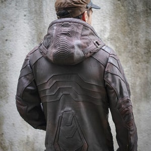 Men's Leather Jacket | winter jacket | urban ninja | biker jacket | festival jacket | leather hoodie | cyberpunk jacket | jacket