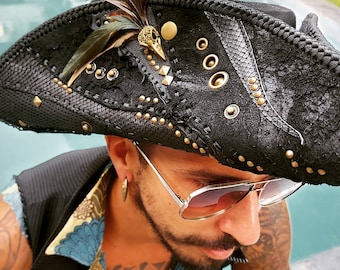 Piratenhut, Leder Tricorn, Steampunk Hut, Leder Piratenhut, Piratenkostüm, custom Ledermütze für Männer, ausgefallener Piratenhut, Festivalhut