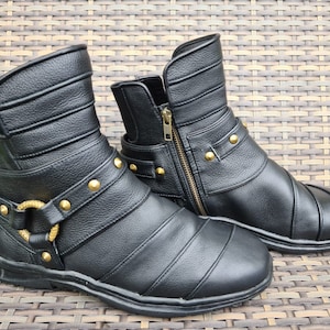 Steampunk boots, mens boots, leather boots, black boots, cyberpunk boots, goth boots, leather boots men, mens side zip boots, custom boots