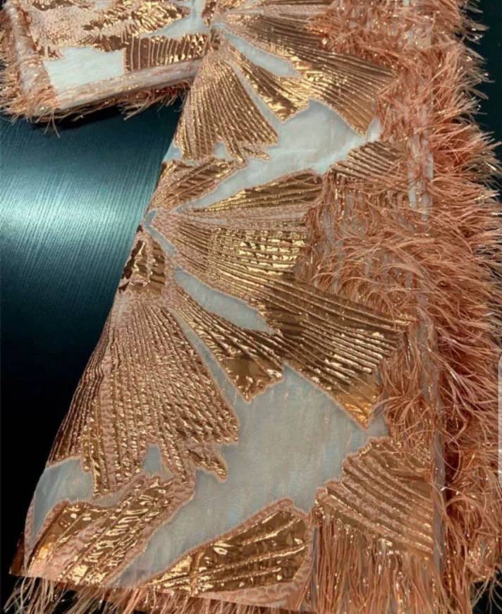 Brocade Lace Fabric With Feathers African Brocade Jacquard Lace Fabrics