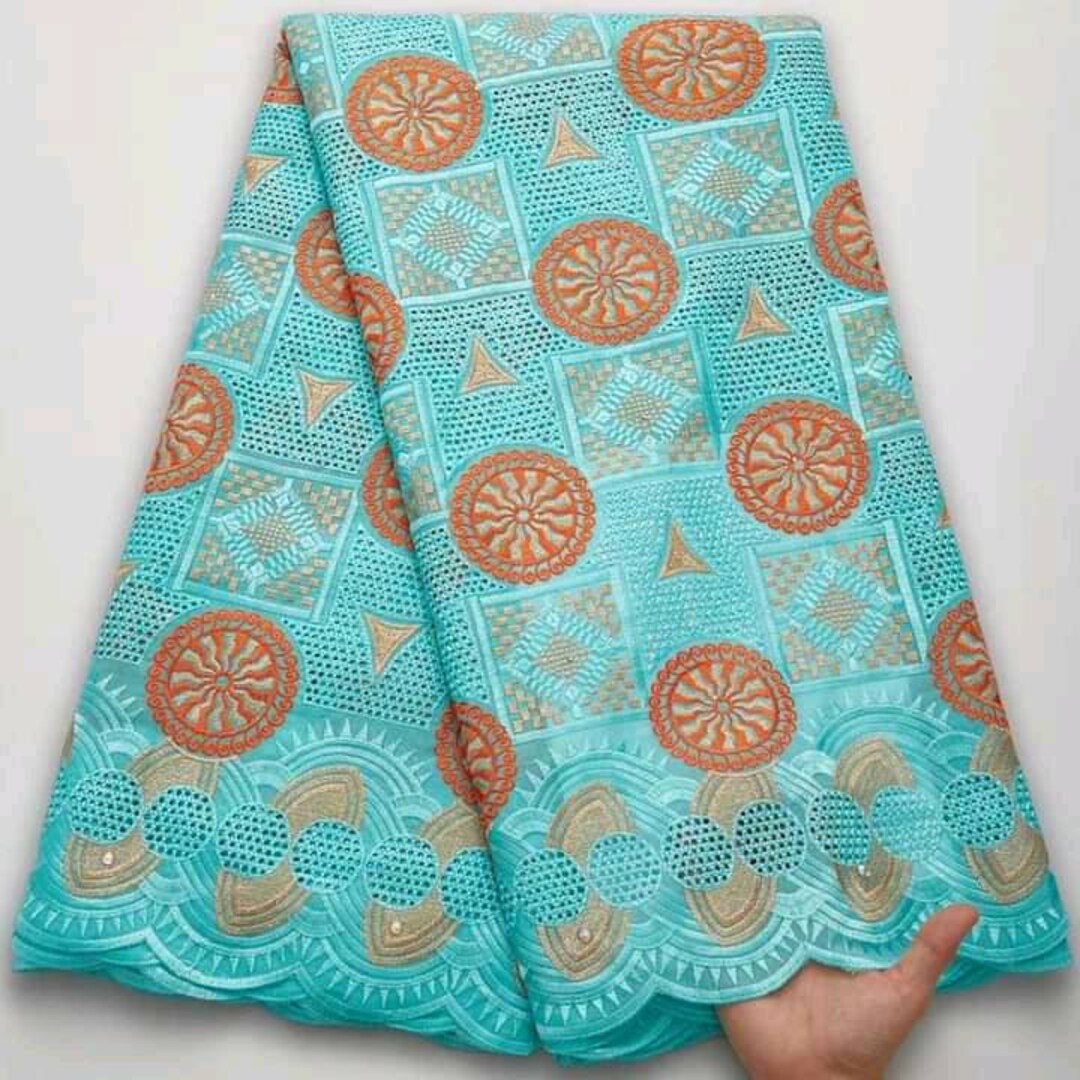 【WOOHWA】LACE BB PATTERN SK Fashion Sky Blue Swiss Voile Cotton Lace Fabric 2022 Latest