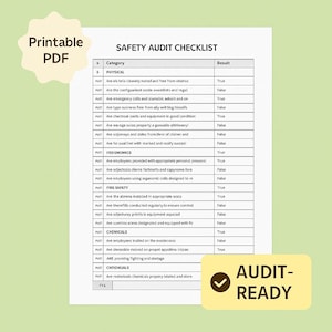 Safety Audit Checklist Template | Printable Workplace Inspection Form | OSHA-Inspired PDF Download