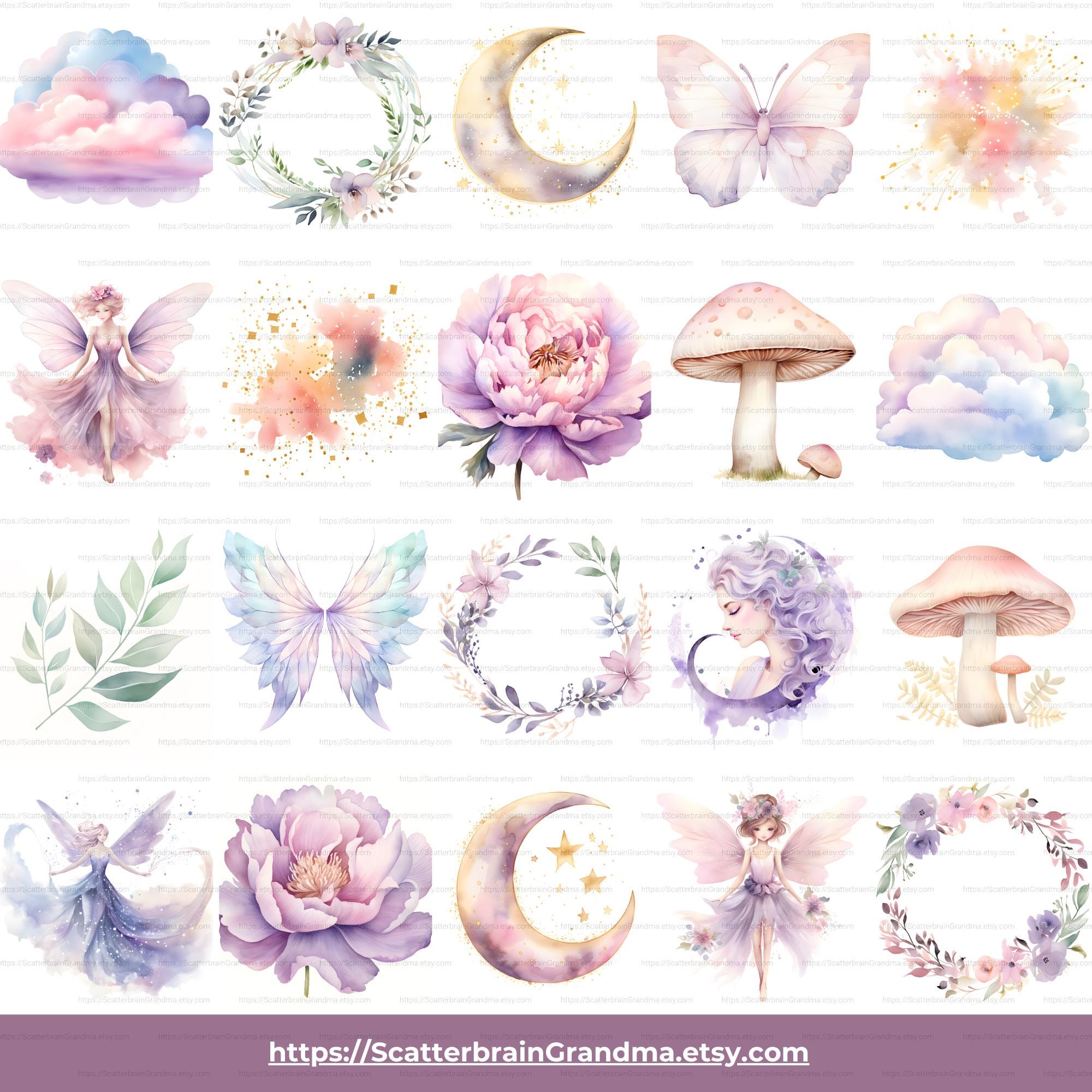 Watercolor Fairy Clipart Bundle | Whimsical Pastel Fairy Illustrations ...