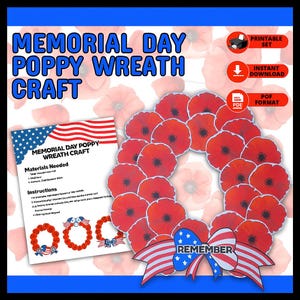 Memorial Day Poppy Wreath Printable – Patriotic Red Poppy Wall Art – Instant Download PDF & PNG