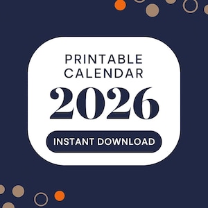 2026 Printable Calendar, Instant Download PDF, Digital Planner, DIY Printable Organizer, Undated 2026 Calendar