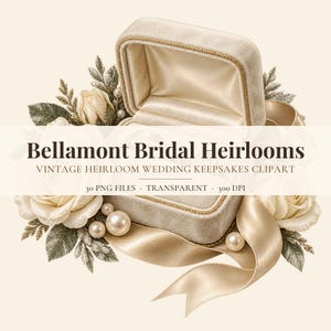 Bridal Heirloom Clipart PNG, Vintage Wedding Keepsake Watercolor Bundle, Antique Ring Box PNG, Commercial Use