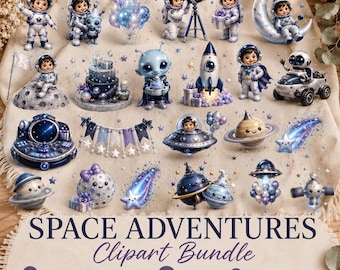 Bundel met ruimteclipart | Schattige astronaut-png's | Alien- en raketafbeeldingen | Sublimatie verjaardag kinderkamer | Direct downloaden