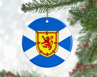 Scottish Lion Rampant Ceramic Ornament, Saltire Flag Christmas Keepsake
