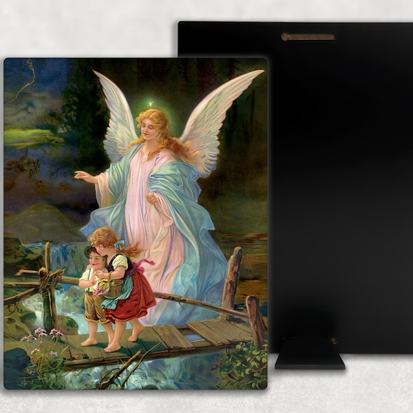 Lindberg Guardian Angel and Children Picture, Baptism Gift, Godchild Gift, Gift From Godparents, Gift for New Baby, Traditional Catholic Art
