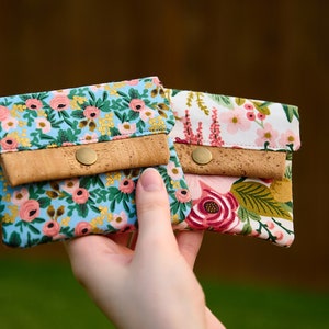 Rosa Chambray Mini Wallet, Rifle Paper Co Fabric & Vegan Cork Credit Card Holder, Small Wallet with Card Slot and Coin Pouch, Gift for Her image 6