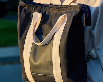 Convertible Tote Backpack, Navy Waxed Canvas & Rifle Paper Co Purse for Women, Bag for School, Work and Moms, Water Resistant