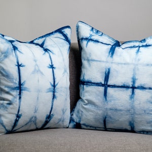 Indigo Shibori Pillow Cover, Tie Dye Throw Pillow 20x20, Natural Hand Dyed Blue Sofa Cushion, Gypsy Bohemian Decor, Made in Canada image 3