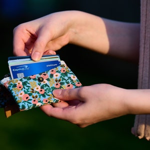 Rosa Chambray Mini Wallet, Rifle Paper Co Fabric & Vegan Cork Credit Card Holder, Small Wallet with Card Slot and Coin Pouch, Gift for Her image 5