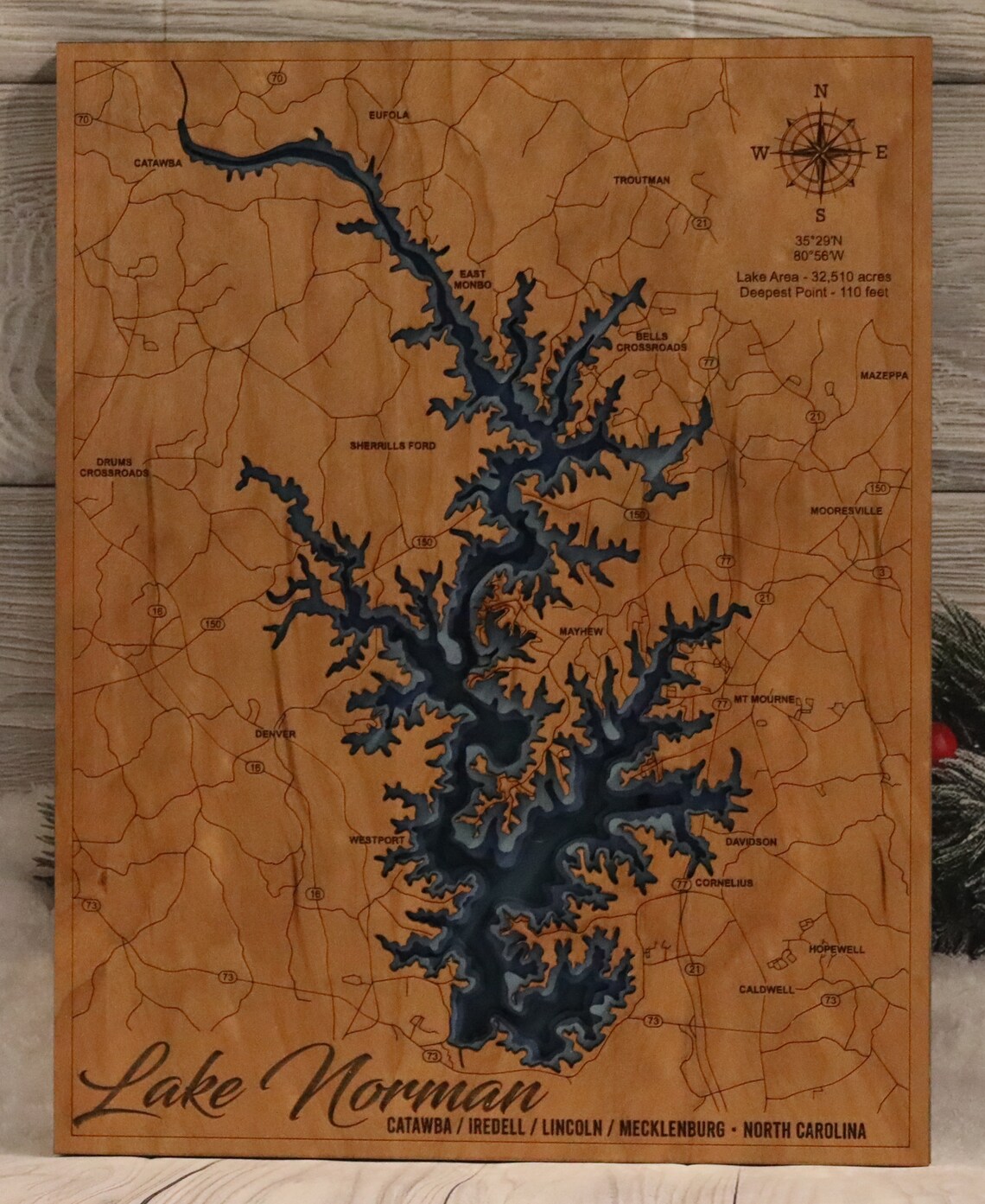 Lake Norman 3D Layered Map - Etsy