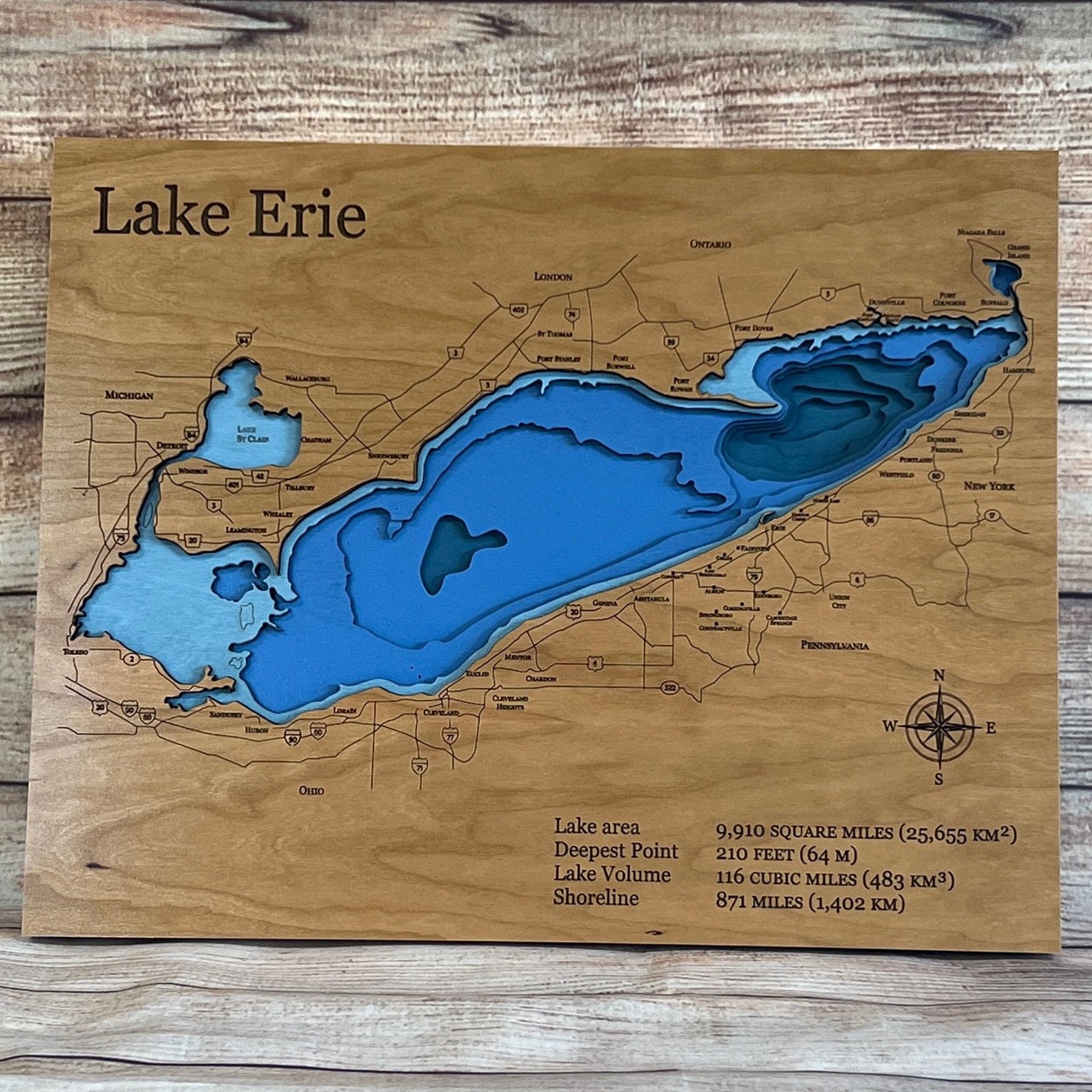 Lake Erie 3D Layered Map - Etsy