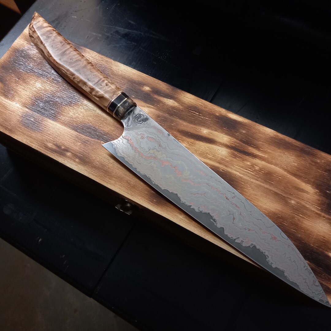 Rainbow Damascus Gyuto. Japanese Copper Damascus. Etsy