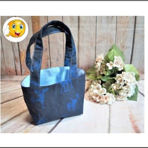 Kindertasche dunkelblau mit Elchen Spieltasche Geschenktasche Geburtstag Weihnachten Ostern Kinderküche Kaufladen Laufrad Roller Laufrad