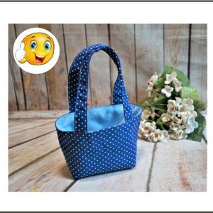 Kindertasche blau mit weißen Punkten Spieltasche Geschenktasche Geburtstag Weihnachten Ostern Kinderküche Osterkorb Laufrad Roller Laufrad