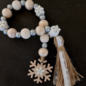 Christmas Wood Bead Garland, Snowflake Wood Beads with Tassel, Farmhouse Beads, Wood Beads, Tiered Tray, Winter Wood Beads, Christmas Gift image 9