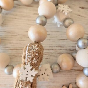 Christmas Wood Bead Garland, Snowflake Wood Beads with Tassel, Farmhouse Beads, Wood Beads, Tiered Tray, Winter Wood Beads, Christmas Gift image 4