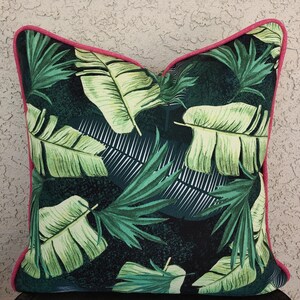 Tropical pillow cover, palm leaf print, green outdoor pillow covers, Palming Around Noir color, Outdoor Print pillow cower.
