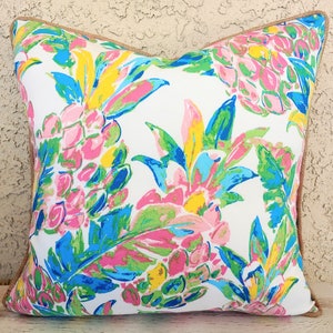 Tropical outdoor pillow covers /Blue, Pink pineapple pillow cover/ beach house decor, outdoor pillow floral /Pink decorative throw pillow