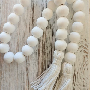 White Wood Bead Garland: Farmhouse Rustic Decor