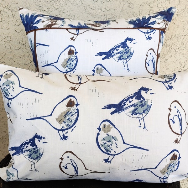 Bird Toile Blue Pillow Cover/Decorative Pillow Bird Toile Regal Blue Chinoiseries/Toile, Slub Fabric, Navy Pillow, Home Décor ,