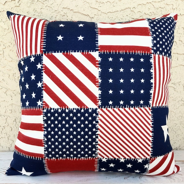 America, Americana Pillow Cover, Red White and Blue Pillow Cover, Patriotic Pillow Cover, Fourth of July Pillow Cover, Stars and Stripes