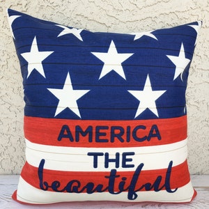 Patriotic Décor/ America the Beautiful outdoor throw pillow cover with zipper/ Patriotic   4th of July decor, 2 sizes available