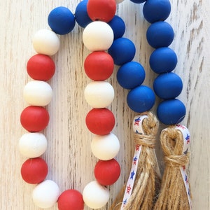 Patriotic Wood Bead Garland: 4th of July Tiered Tray Decor