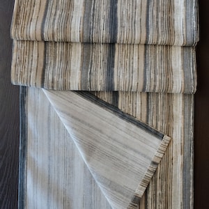 Gray and Tan Multi Tones Striped Linen Table runner, Farmhouse Kitchen Table Runner, Autumn Fall Table Linens, Rustic Kitchen Decor