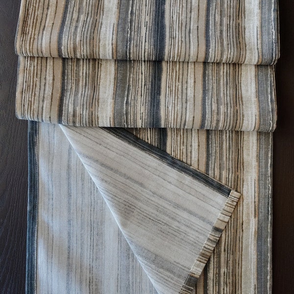 Gray and Tan Multi Tones Striped Linen Table runner, Farmhouse Kitchen Table Runner, Autumn Fall Table Linens, Rustic Kitchen Decor