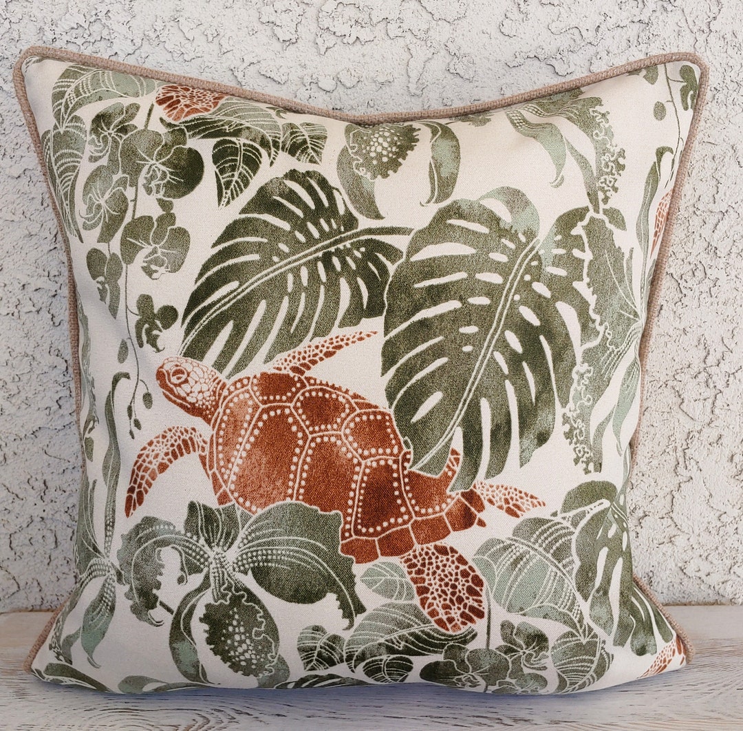 Tropical Outdoor Pillow Covers/turtle and Palm Floral Pillow Cover