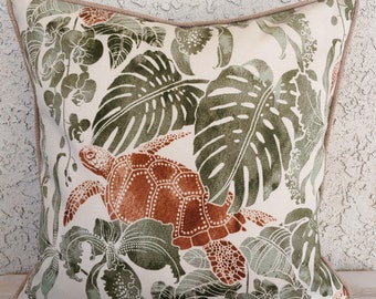 Tropical outdoor pillow covers/Turtle and Palm Floral Pillow Cover / Olive green outdoor pillow cover /Tommy Bahama Indoor/Outdoor Fabric
