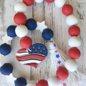 4th of July Bead Garland /Farmhouse Patriotic Wood Bead Garland/4th of July /Patriotic Tiered Tray Decor, Home Decor, Gift