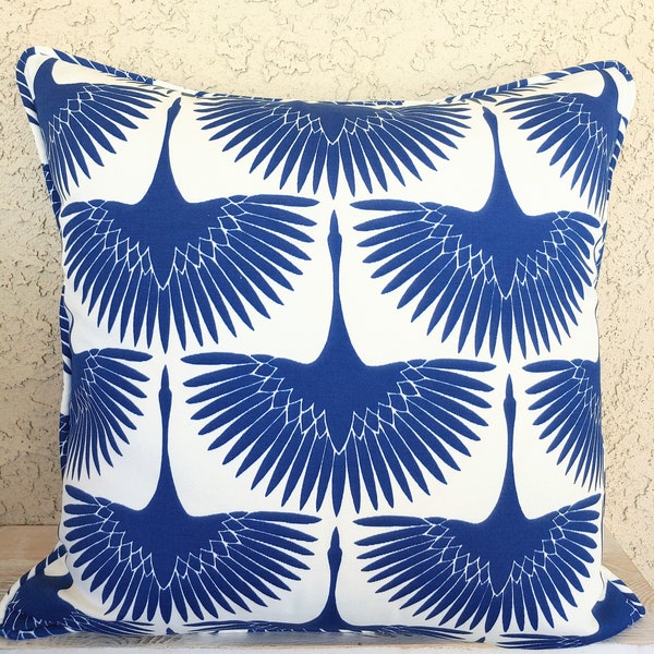 Outdoor / indoor Flock Classic Blue pillow cover Decorative Throw Pillow Covers, Genevieve Gorder Blue and White Throw Pillow Covers,