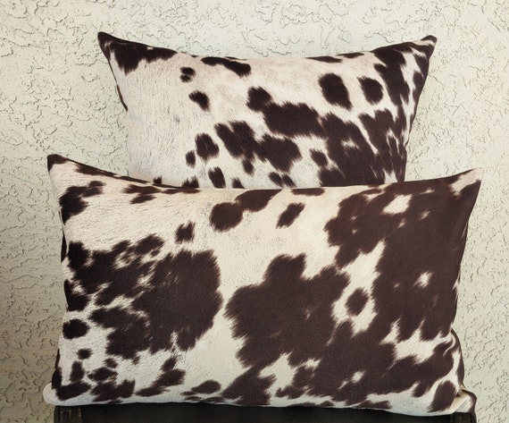 Faux Cowhide Pillow Cover: Brown & Ivory Velvet, Farmhouse Decor