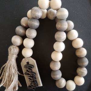 Farmhouse Natural Wood Bead Garland, Tiered Tray Decor, beaded Garland, natural beads, Farmhouse decor, Garland with Tassel